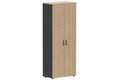 Armoire mélamine H196xL100cm portes bois, Finitions= Top de finition : hêtre / Corps d'armoire et tablettes : noir / Façade : hêtre