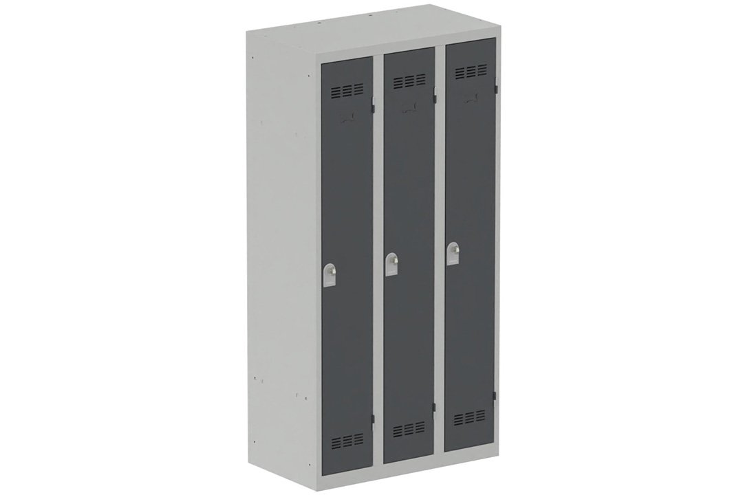 Vestiaire industrie propre 3 portes (fermeture cadenas) H180xL90xP50cm coffre gris clair/ porte(s) anthracite