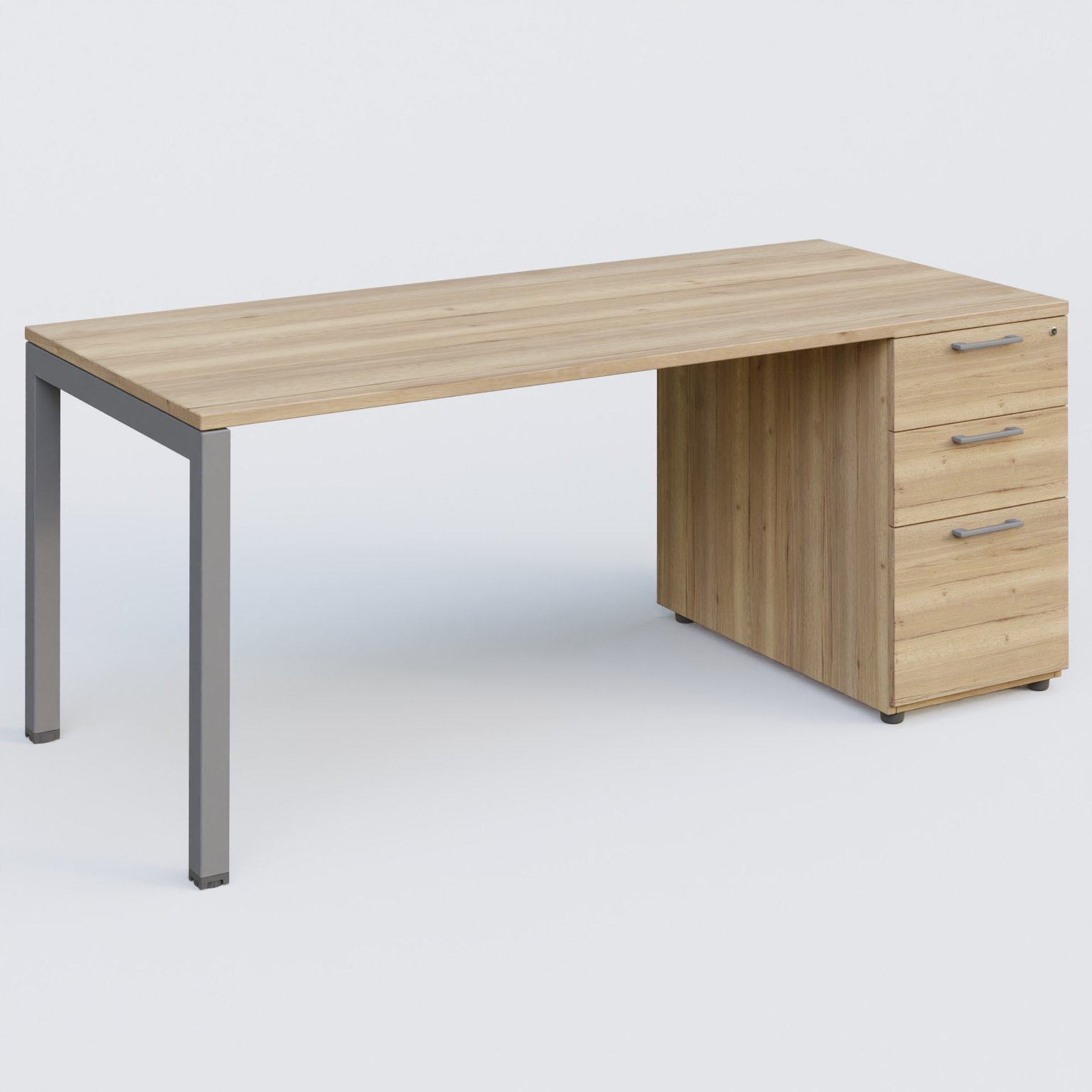 K3 Plateau droit 180x80 avec caisson porteur mélamine. Plateau ,caisson Chêne naturel et pietement Aluminium
