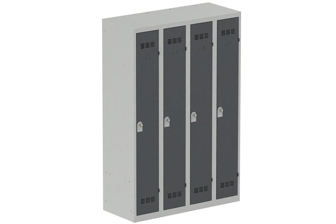 Vestiaire industrie propre 4 portes (fermeture cadenas) H180xL120xP50cm coffre gris clair/ porte(s) Anthracite