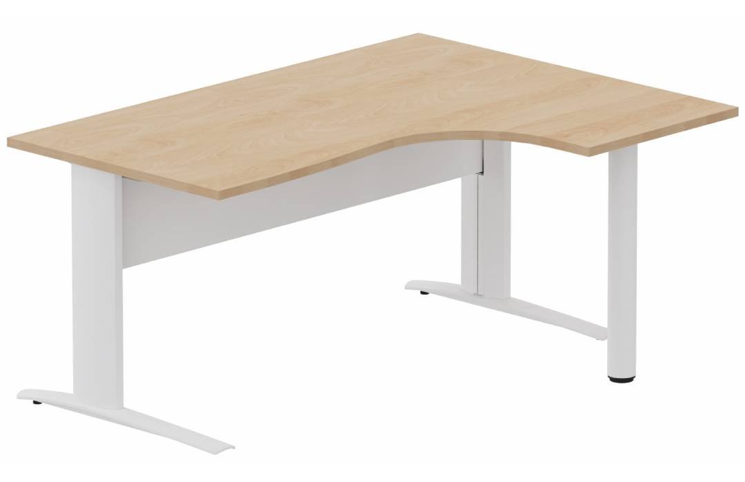 K1 VDF METAL Compact 90° asymétrique 160x120x80/60cm retour à droite sur pied de soutien hêtre/blanc