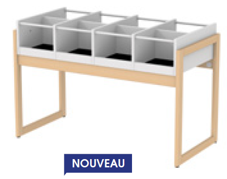 SCOLAIRE - Se Documenter - Bac à BD NATUR 8 cases mélaminé piètement bois massif - L128xP61xH85 cm