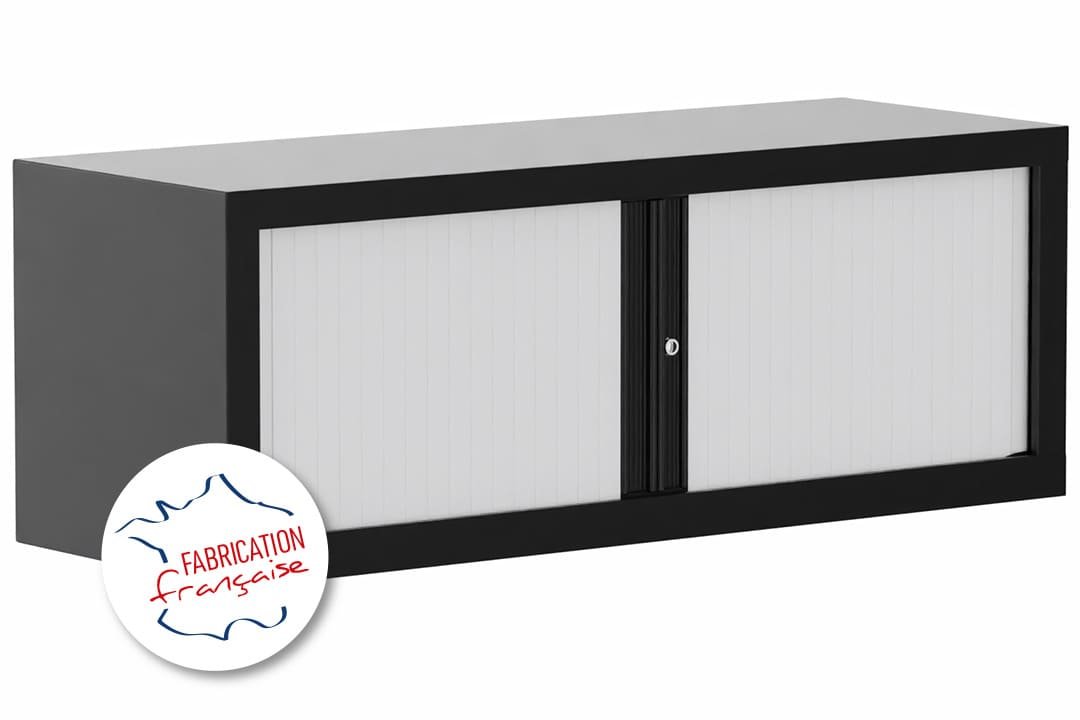 Armoire rehausse H44xL120cm coffre noir grainé/rideaux blanc