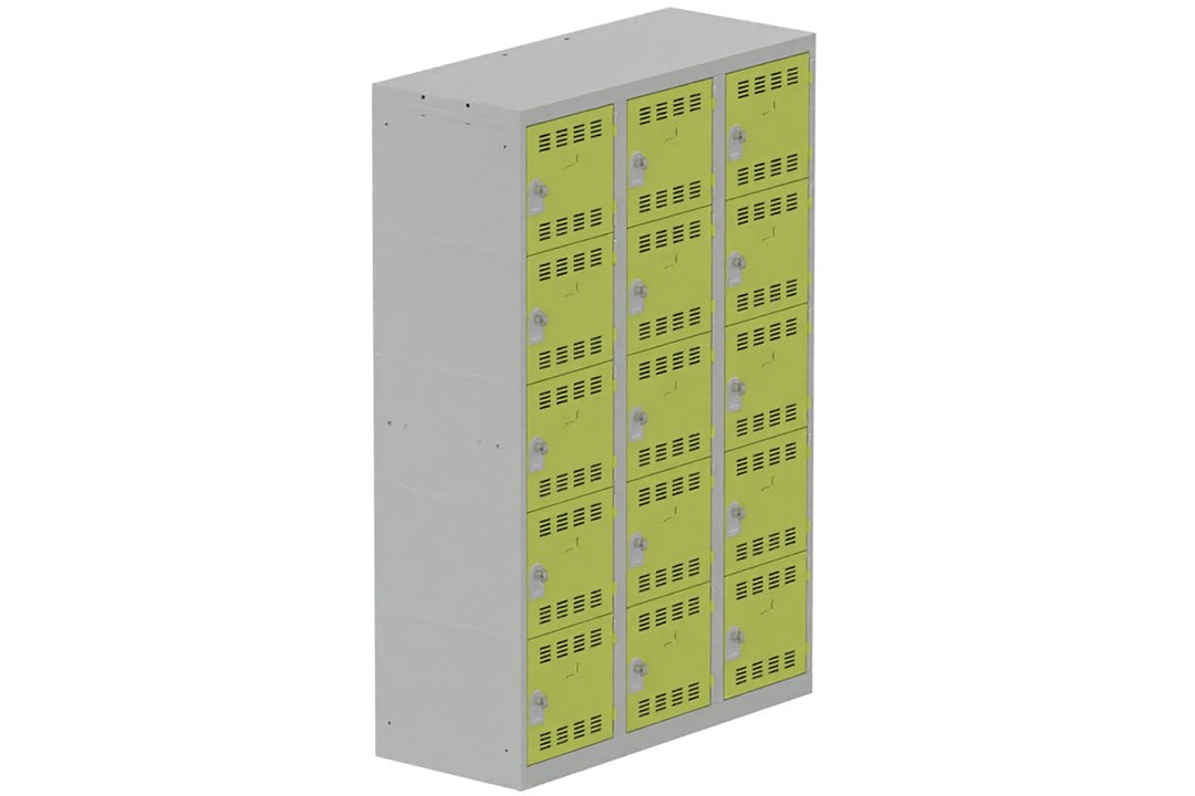 Vestiaire multicases 3 colonnes L,40cm 5 cases (fermeture cadenas) H,180xL,120xP,50cm coffre gris clair/portes anis