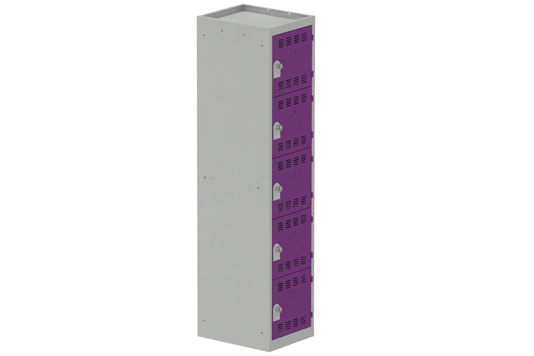 Vestiaire multicases 1 colonne L,40cm 5 cases (fermeture cadenas) H,180xL,40xP,50cm coffre gris clair/portes prune