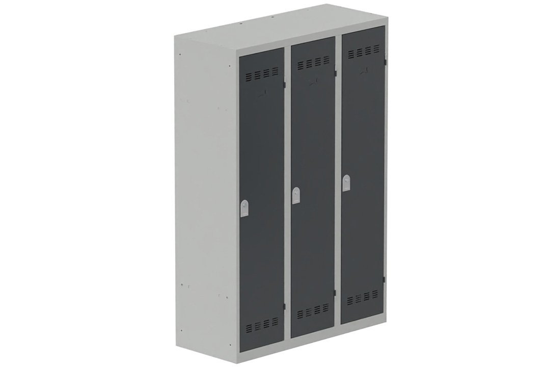 Vestiaire industrie salissante 3 portes (serrure 2 clés) H180xL120xP50cm coffre gris clair/ porte(s) anthracite