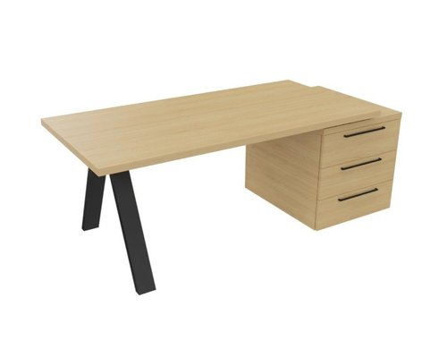 [Pas de famille] - [Pas de sous famille] - X3 Plan Manager 180x90cm + caisson XXL débordant (encombrement 206x90cm). Plateau, caisson Chêne clair et piètement Noir.