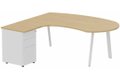 K8 Plan compact 90° asymétrique Manager 190x183x104x60cm avec caisson HB métal 3 tiroirs - retour à gauche