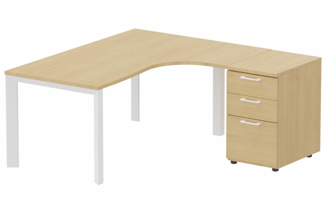 K7- Plan compact 90° asymétrique 160x162x80/60cm avec caisson HB bois 3 tiroirs - retour à droite