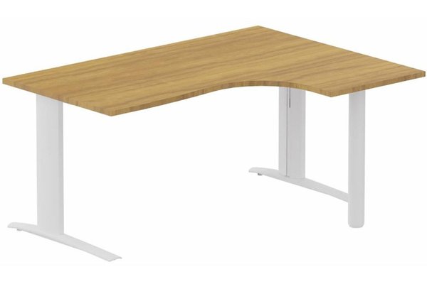 Gamme K1 - Plans compacts - k1 Poutre - Plan compact 90° asymétrique 180x120x80 / 60cm, pied de soutien sous retour à droite - Finitions : PLATEAUX: NOYER (NO) / PIETEMENTS: BLANC (BL)