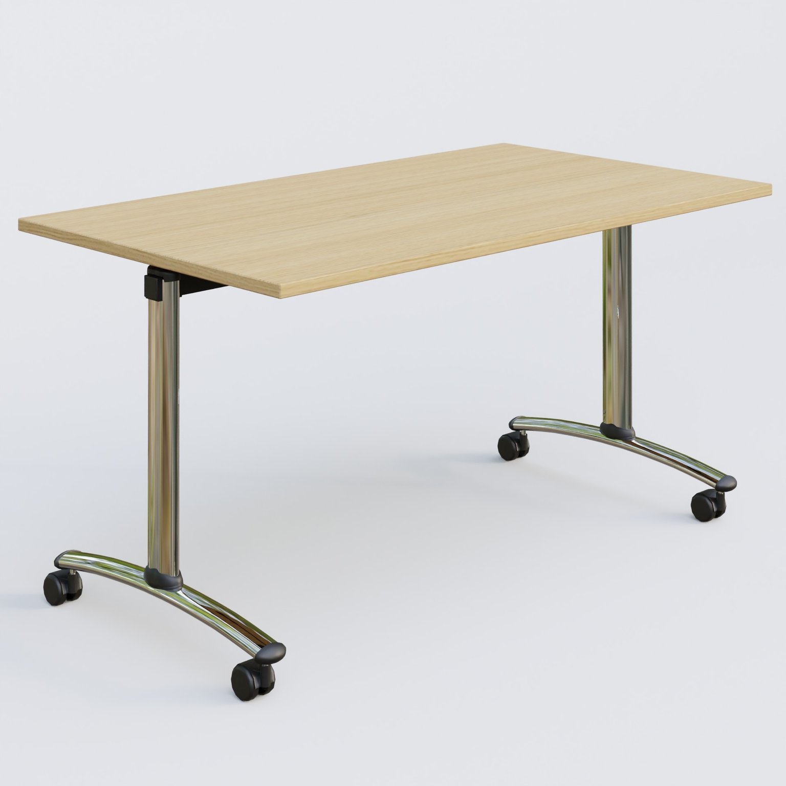 Table abattante gamme Arca 140-80 cm. Plateau Chêne clair et pietement Chrome.