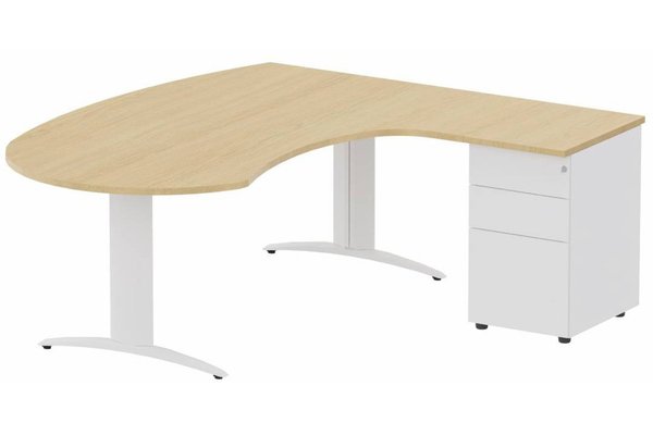 Gamme K2 - Plans compacts - K2- Plan compact 90° asymétrique Manager 190x183x104x60cm avec caisson HB métal 3 tiroirs - retour à droite