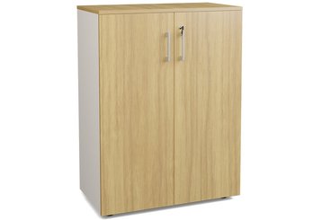 ARMOIRES PORTES BATTANTES - Mélaminés - Armoire mélamine H102XL100 cm portes bois, Finitions= Top de finition : noyer / Corps d'armoire et tablettes : aluminium Façade : noyer