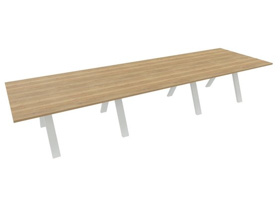 [Pas de famille] - [Pas de sous famille] - TABLE RECTANGULAIRE 3 PLATEAUX 420X120CM SUR STRUCTURE X3 MEETING. Plateau Chêne naturel et pietement Blanc.