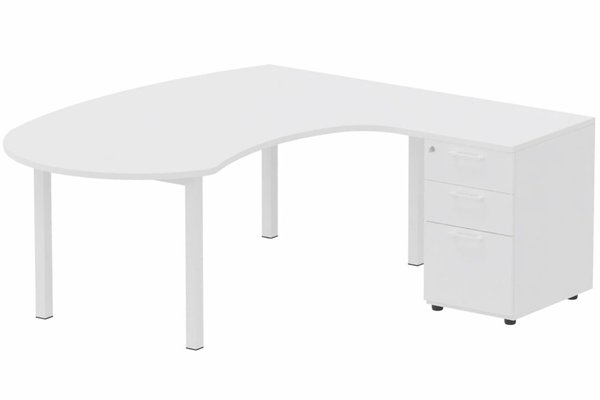 Gamme K3 - Plans compacts - K3 compact 90° manager 190x141x104x60cm sur caisson HB mélamine 3 tiroirs, plateau blanc, structure blanc