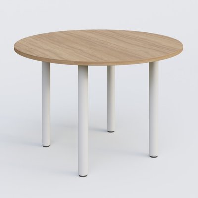 [Pas de famille] - [Pas de sous famille] - Table ronde diametre 110 cm avec quatres pieds fixes. Plateau Noyer et pietement Blanc