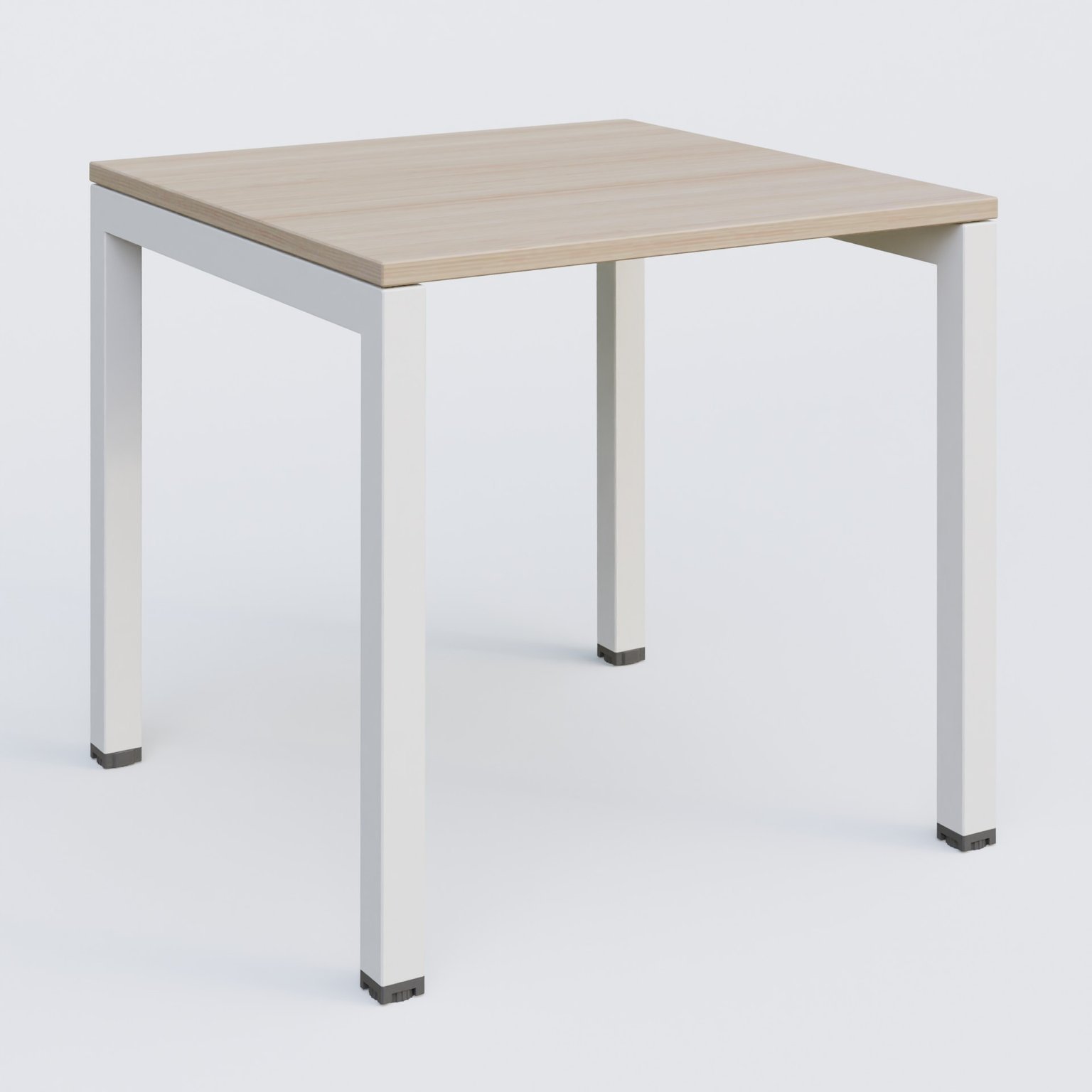 K3 Plateau droit 80x80 pieds fixe. Plateau Acacia et pietement Blanc.