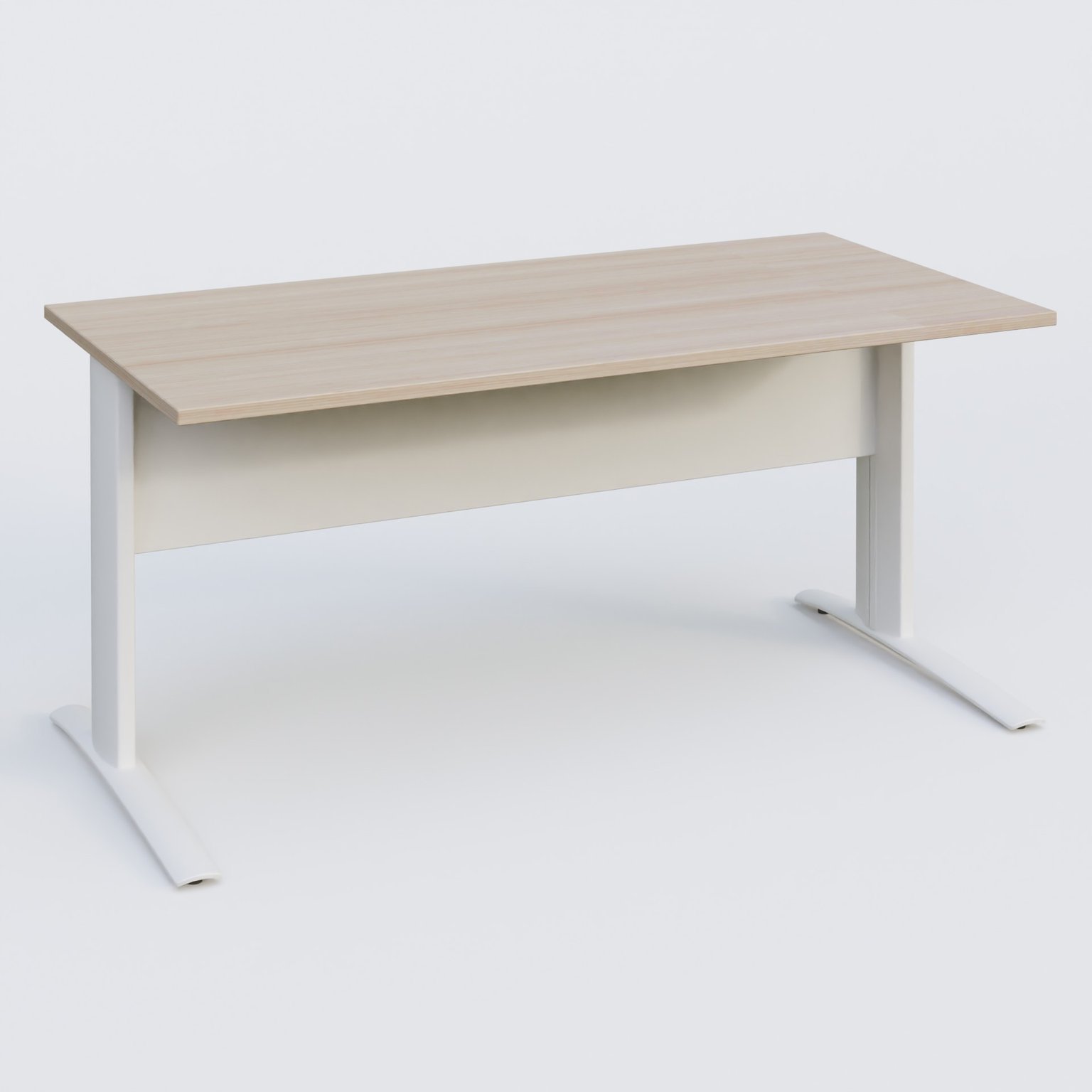 K1 Plateau droit 160x80 avec voile de fond métal. Plateau Acacia et pietement Blanc