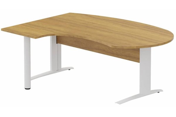 Gamme K1 - Plans compacts - K1 Voile de fond Bois- Plan compact 90° asymétrique Manager 190x141x104/60cm sur pied de soutien - retour à gauche -Finitions : PLATEAUX: NOYER (NO) / PIETEMENTS: BLANC (BL)