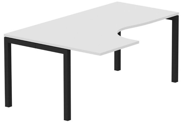 Gamme K3 - Plans compacts - K3- Plan compact 90° asymétrique 180x120x80/60cm sur pied de soutien - retour à gauche -Finitions : PLATEAUX: BLANC (BL) / PIETEMENTS: NOIR GRAINE MAT (NG)