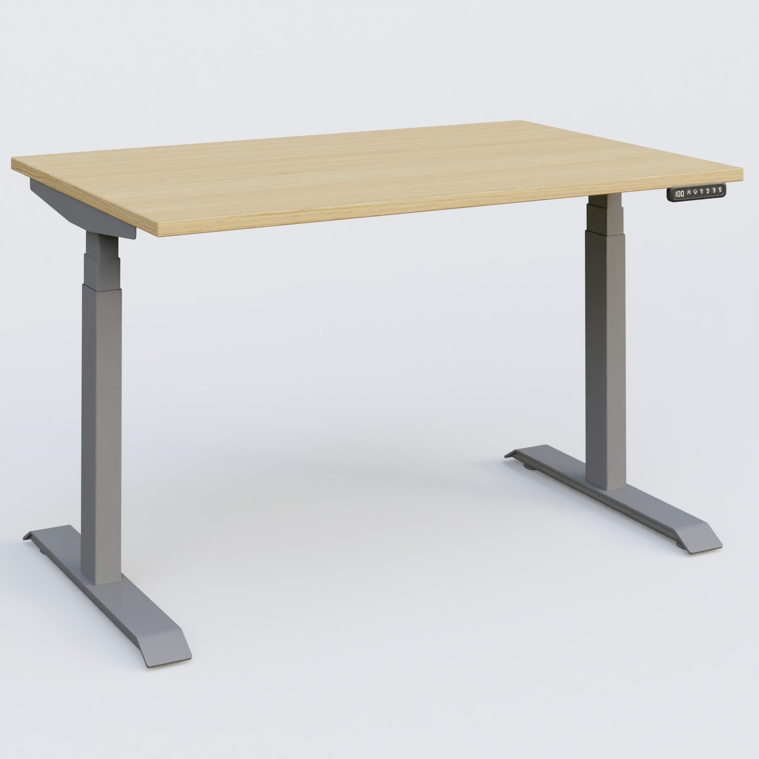 Poste solo 120*80 réglable en hauteur éléctriquement de 65-130 cm gamme KPro3. Plateau Chêne clair et pietement Aluminium.