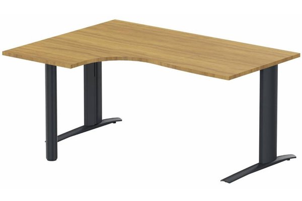 Gamme K1 - Plans compacts - K1 POUTRE Compact 90° asymétrique 180x120x80/60cm retour à gauche sur pied de soutien noyer /anthracite