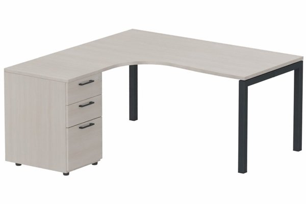 Gamme K3 - Plans compacts - Plan Compact 90° asymétrique 160x162x80/60cm retour à gauche avec caisson HB bois 3 tiroirs, acacia/anthracite