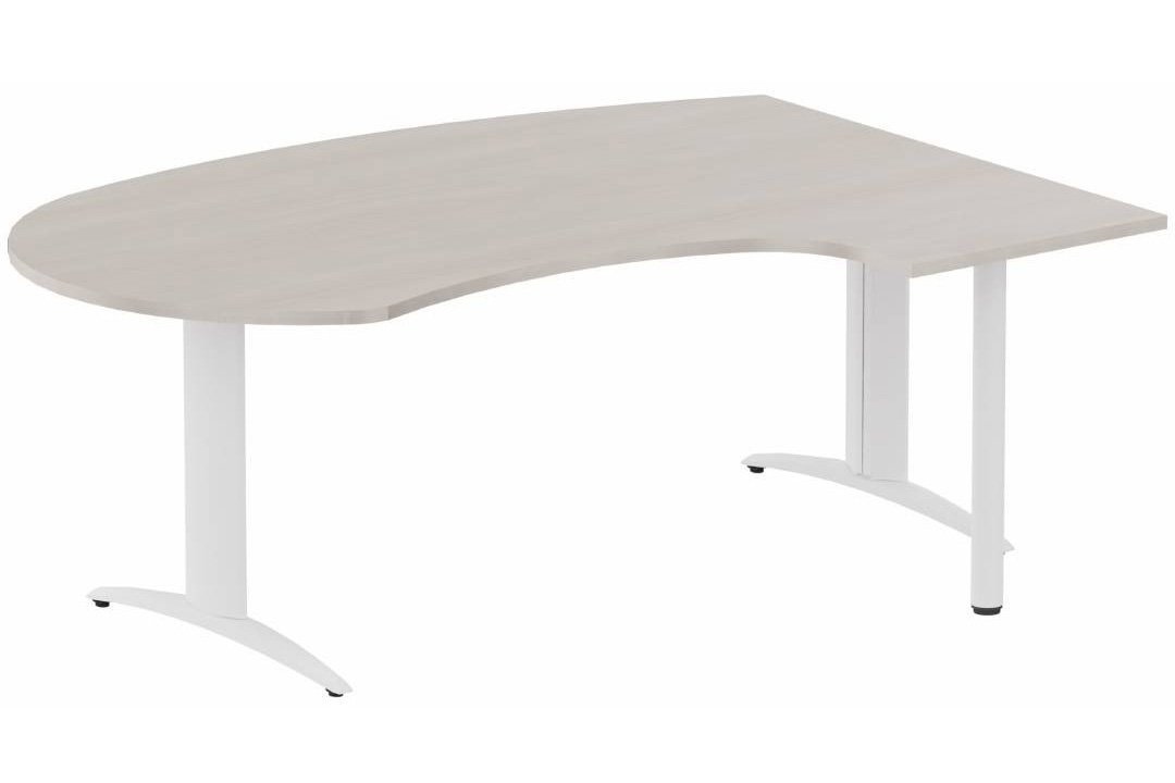 K2 compact 90° manager 190x141x104x60cm sur pied de soutien, plateau acacia, structure blanc