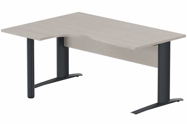 Gamme K1 - Plans compacts - K1 VDF BOIS Compact 90° asymétrique 180x120x80/60cm retour à gauche sur pied de soutien, plateau acacia, structure anthracite