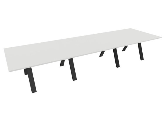 [Pas de famille] - [Pas de sous famille] - TABLE RECTANGULAIRE 3 PLATEAUX 420X120CM SUR STRUCTURE X3 MEETING. Plateau Blanc et piètement Noir.