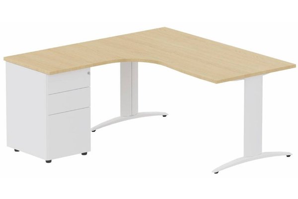 Gamme K2 - Plans compacts - K2- Plan compact 90° asymétrique 160x162x80/60cm avec caisson HB métal 3 tiroirs - retour à gauche