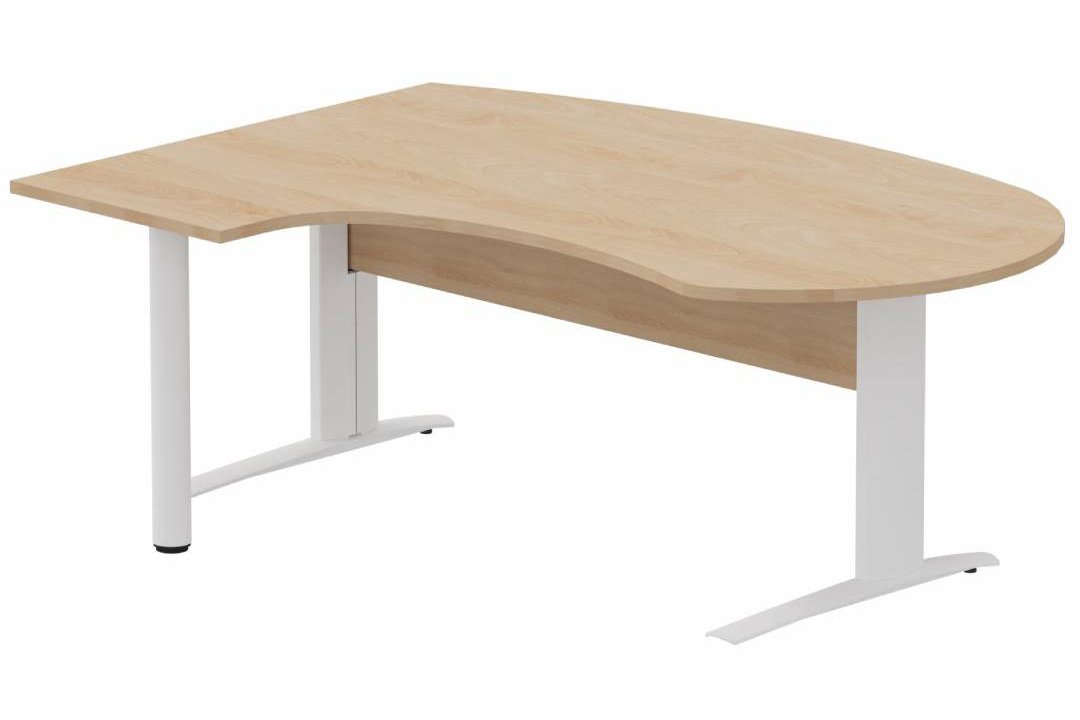 K1 VDF bois compact 90° manager 190x141x104x60cm sur pied de soutien, plateau hêtre, structure blanc