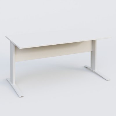 Gamme K1 - Plans droits - K1 Plateau droit 160x80 avec voile de fond bois. Plateau Blanc et pietement Blanc