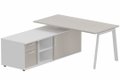K8 Plan 180x80 avec meuble porteur (L180xP64) avec caisson 2T dont 1 DS intégré - meuble à gauche - -Finitions = Plateau et top de finition : Acacia /Piétement :Blanc (BL) / Corps du meuble et séparation : blanc /Façade : Acacia