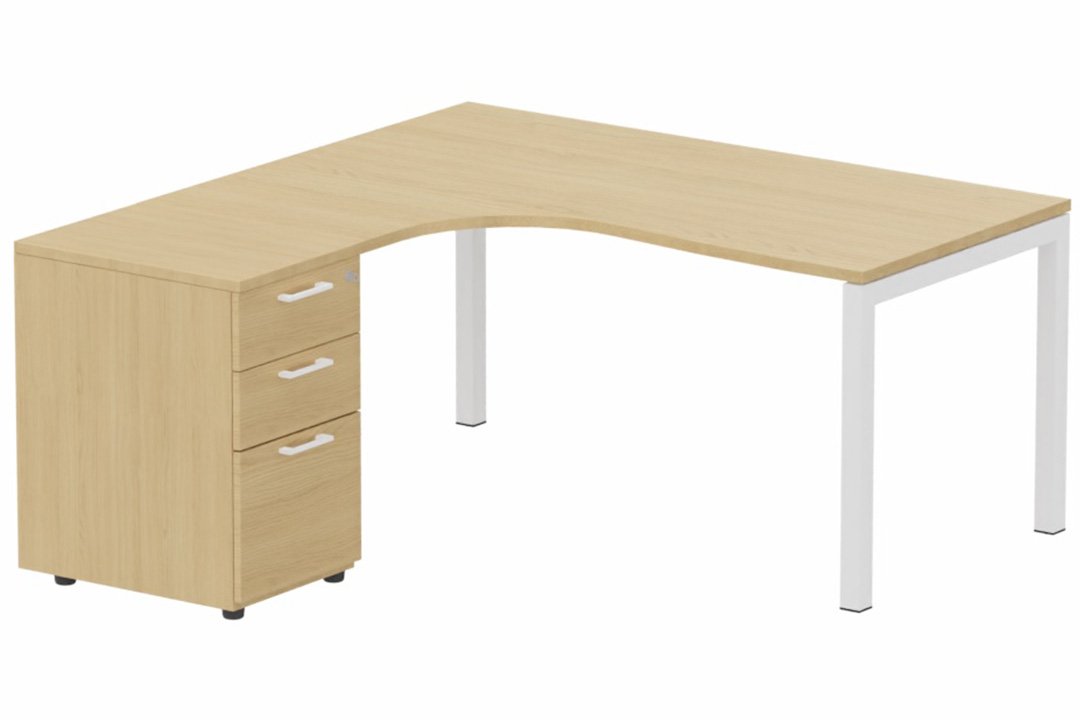 K3- Plan compact 90° asymétrique 160x162x80/60cm avec caisson HB bois 3 tiroirs - retour à gauche