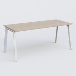 Gamme K8 - Plans droits - K8 plan droit 180*80 sur pieds fixe. Plateau Acacia et pietement Blanc