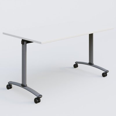 TABLES ABATTANTES - New Design - Table abattante gamme Arca 140-80 cm. Plateau Blanc et pietement Aluminium.