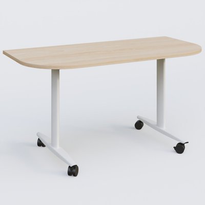 TABLES ABATTANTES - Plateaux 25 mm - Module d'extrémité pour table abattante gamme Design 145*70 cm. Plateau Hêtre et pietement Blanc.