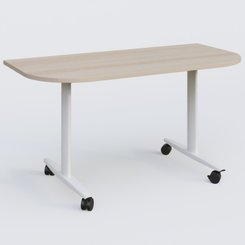 TABLES ABATTANTES - Plateaux 25 mm - Module d'extrémité pour table abattante gamme Design 145*70 cm. Plateau Acacia et pietement Blanc.