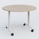 Table ronde abattante gamme Design D110 cm. Plateau Acacia et pietement Blanc.