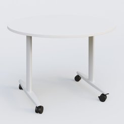 TABLES ABATTANTES - Plateaux 25 mm - Table ronde abattante gamme Design D110 cm. Plateau Blanc et pietement Blanc.