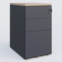 CAISSONS  - Hauteur de bureau - Caisson hauteur de bureau métalique 3 tiroirs avec top de finition, profondeur 60cm. Plateau Acacia et caisson Anthracite.