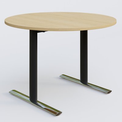 PURE - TABLES ABATTANTES - Table ronde gamme Pure diametre 110 cm. Plateau Chêne clair et pietement Noir/Chrome.