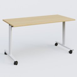 DESIGN/TAXI - TABLES ABATTANTES - Table abattante gamme Design 140*70 cm. Plateau Chêne clair et pietement Blanc.
