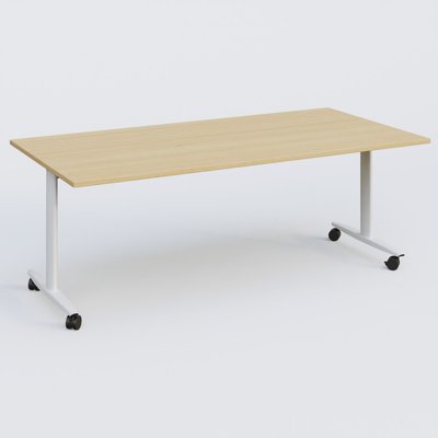 DESIGN/TAXI - TABLES ABATTANTES - Table abattante gamme Design 200*100 cm. Plateau Chêne clair et pietement Blanc.