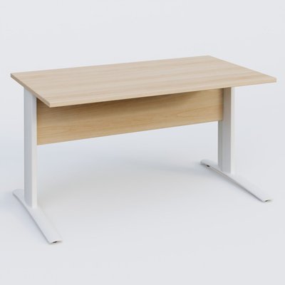 Gamme K1 - Plans droits - K1 Plateau droit 140x80 avec voile de fond bois. Plateau Hêtre et pietement Blanc