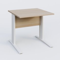 Gamme K1 - Plans droits - K1 Plateau droit 80x80 avec voile de fond bois. Plateau Acacia et pietement Blanc