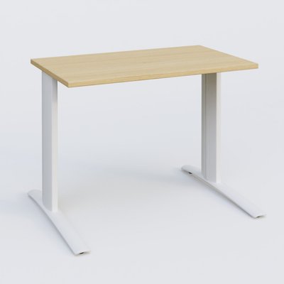 Gamme K1 - Plans droits - K1 Plateau droit 100x60 pieds fixe. Plateau Chêne clair et pietement Blanc