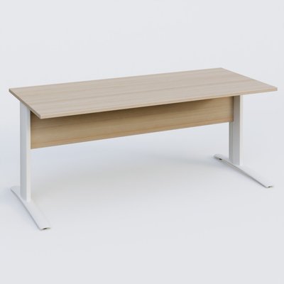 Gamme K1 - Plans droits - K1 Plateau droit 180x80 avec voile de fond bois. Plateau Acacia et pietement Blanc