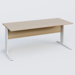 Gamme K1 - Plans droits - K1 Plateau droit 180x80 avec voile de fond bois. Plateau Acacia et pietement Blanc